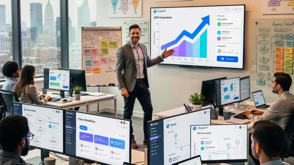 Agency owner scaling business using ChatGPT systematic workflows