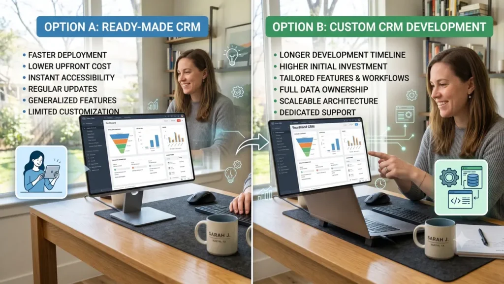 Comparison between custom CRM software development and ready-made solutions for freelancers