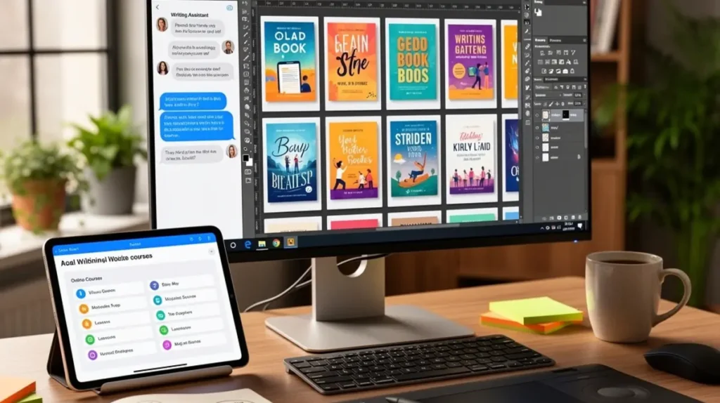 Entrepreneur creating digital products and online courses with ChatGPT assistance