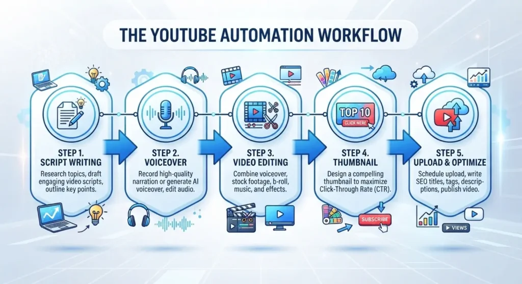 "Step-by-step guide showing how to start YouTube automation for beginners"