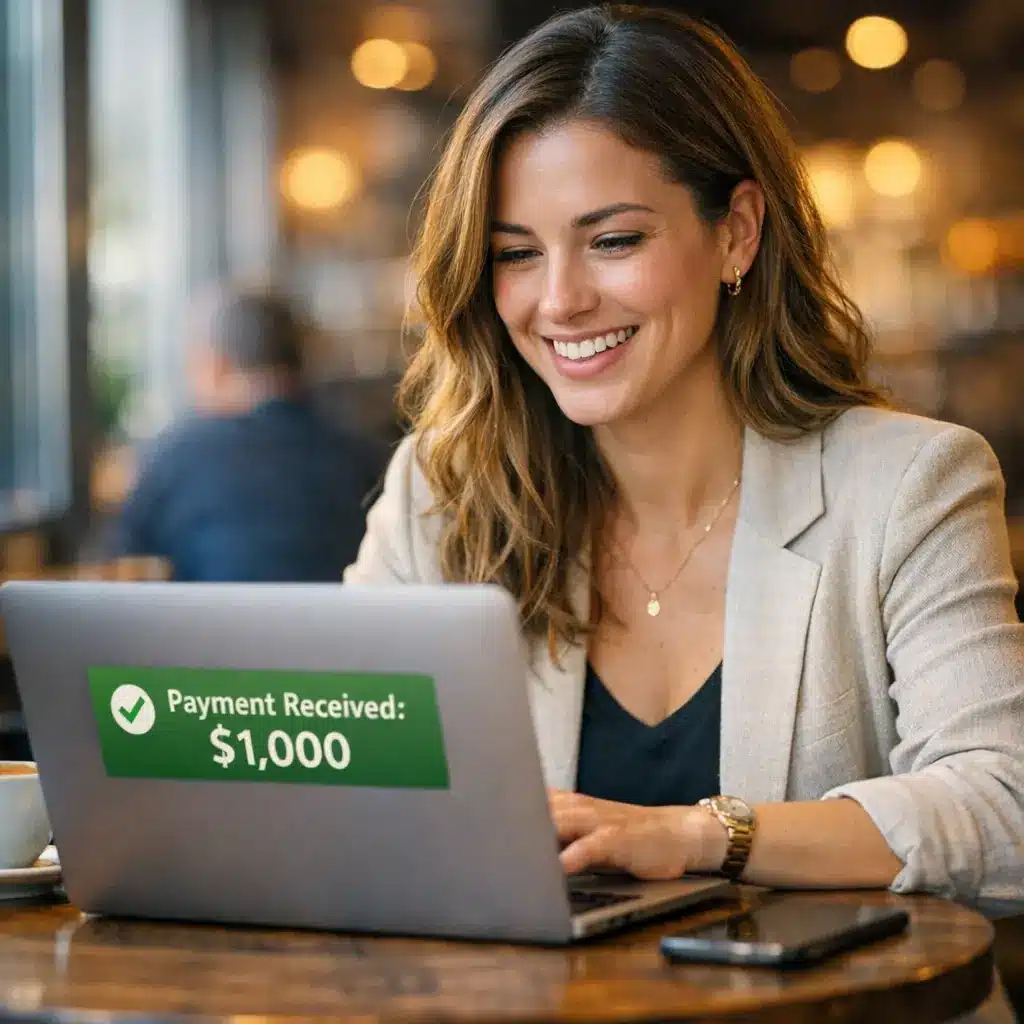 American freelancer successfully earning $1000 weekly payment from AI content creation side hustle