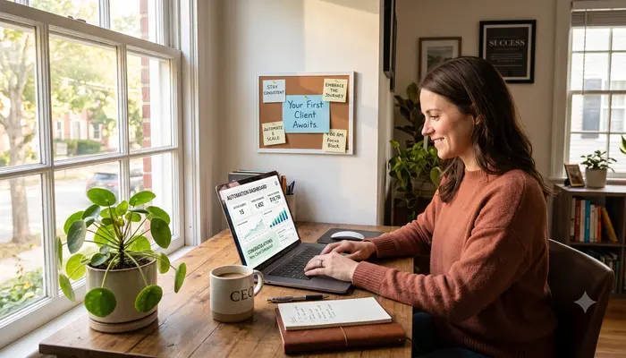 Inspirational workspace for starting an AI automation agency in the USA