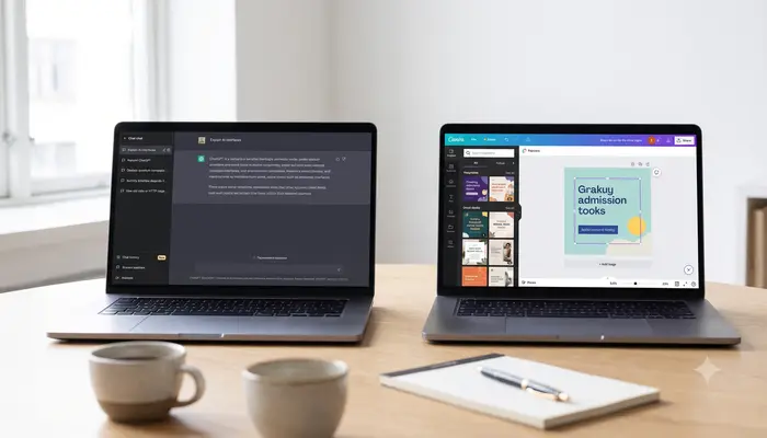 Comparison of free AI tools ChatGPT and Canva for beginners to make money online in 2024