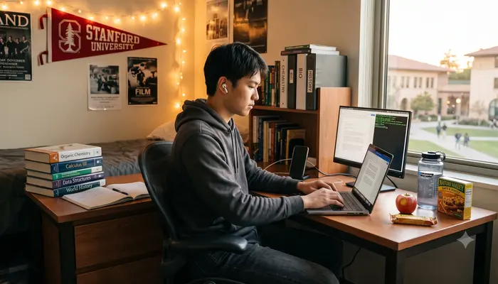 Best remote jobs for college students - student working on laptop in dorm room between classes