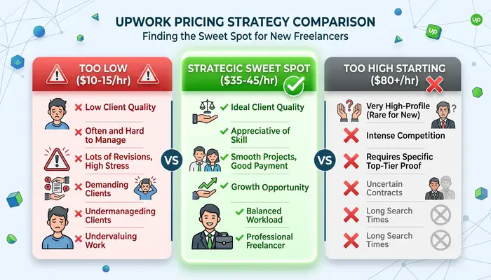 Upwork pricing strategy for USA freelancers - finding the sweet spot to attract quality clients without undervaluing your work