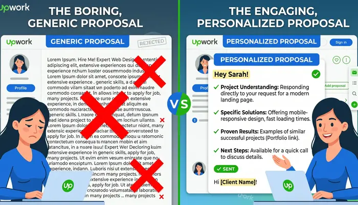 Learn AI Skills & Earn Smarter with AI. How to write winning Upwork proposals - comparison between generic and personalized approaches for USA clients. How to get clients on Upwork in USA