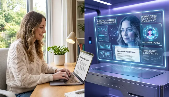 Collaboration between human blogger and best AI tool for writing content