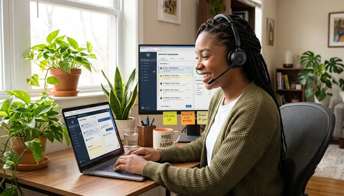 Best remote jobs in USA for beginners no degree - customer service representative with headset at home office