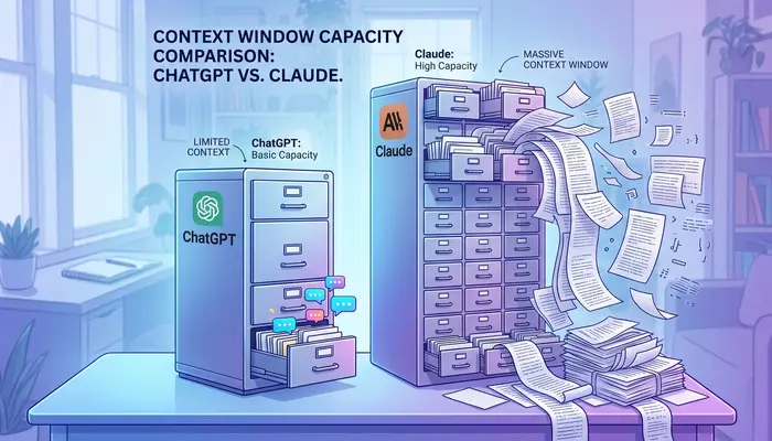 Visual comparison of ChatGPT vs Claude context window capacity for handling large documents