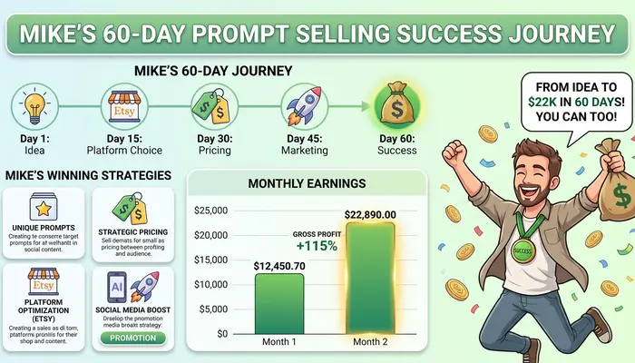 Real case study of selling AI prompts online and earning over $3000 in 60 days