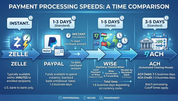 Timeline showing how fast freelancers get paid with different payment methods"