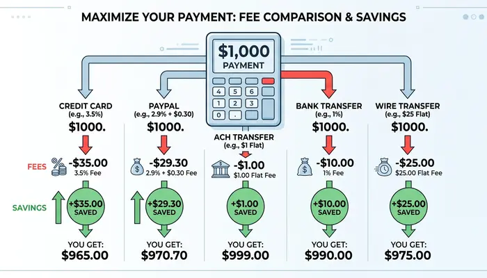 Freelance payment methods fee calculator showing cost comparison