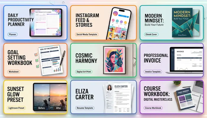 Best digital products ideas to create and sell using AI tools including templates and digital downloads